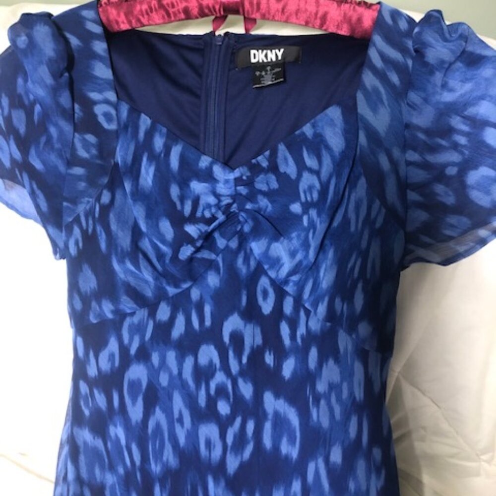 DKNY Sweetheart Neck Chiffon Midi Dress Blue 8